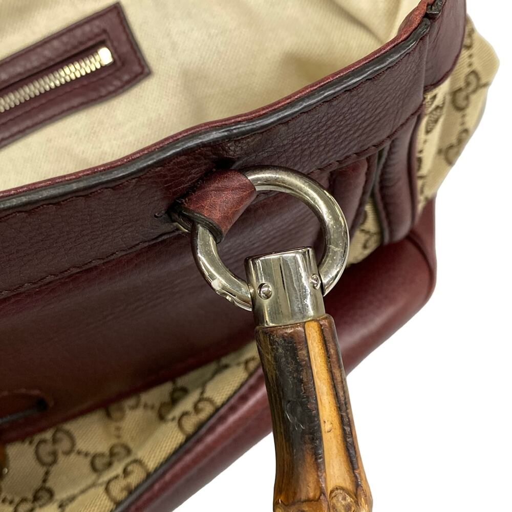 Gucci GG/Bamboo Tote Bag 246860 Beige Dark Brown Bordeaux Jacquard Leather - Picture 10 of 15